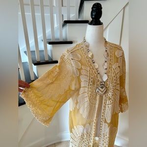 Yellow Boho Lace Kimono Duster Cover-Up